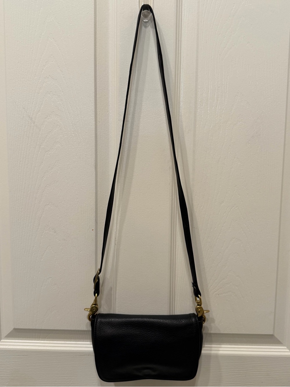 Vintage Libaire Black Pebbled Leather Suede Crossbody Bag Solid Brass Made USA